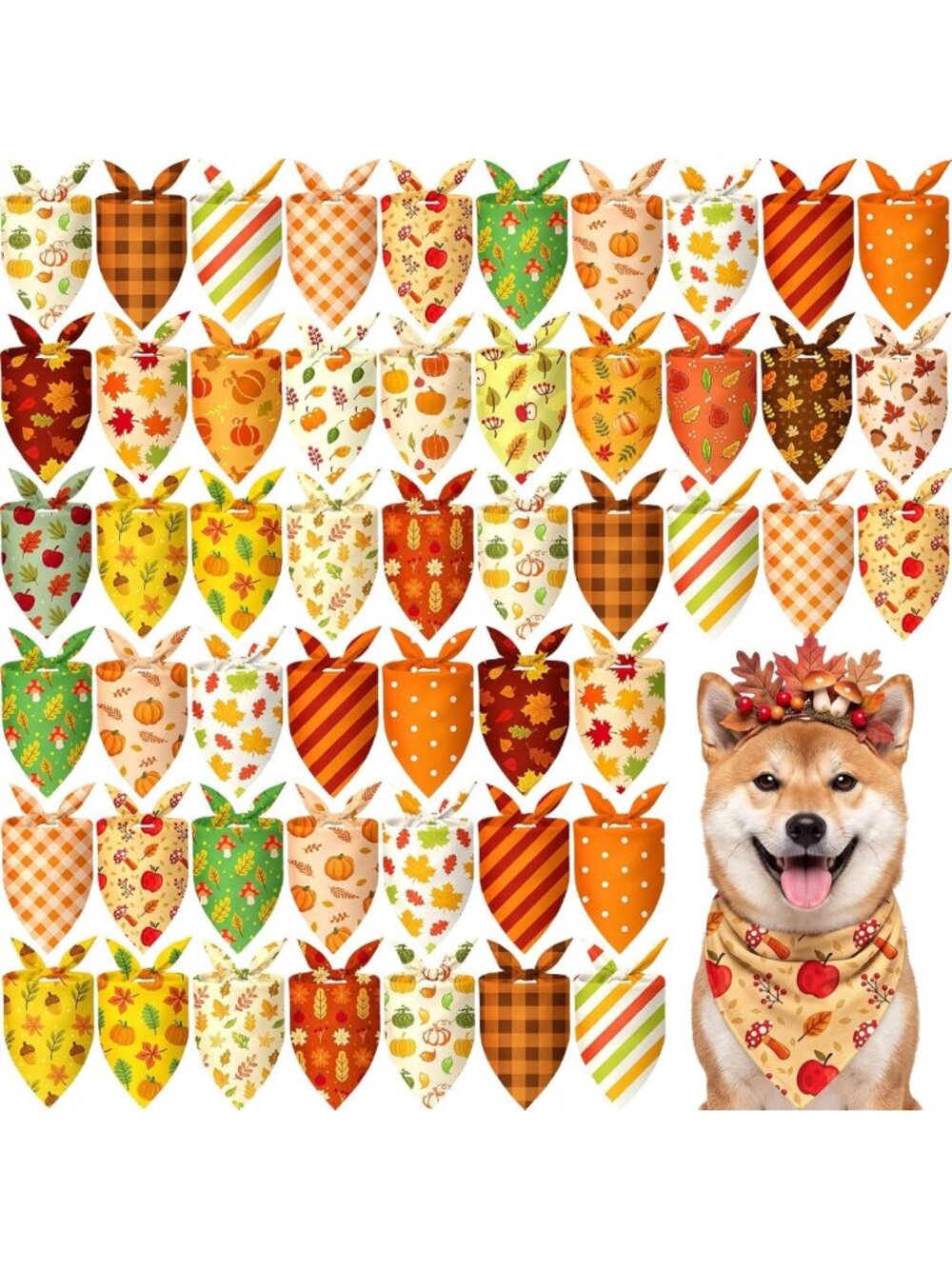 100 Fall Dog Bandanas - Autumn Pumpkin & Maple Leaves Patterns for Pets